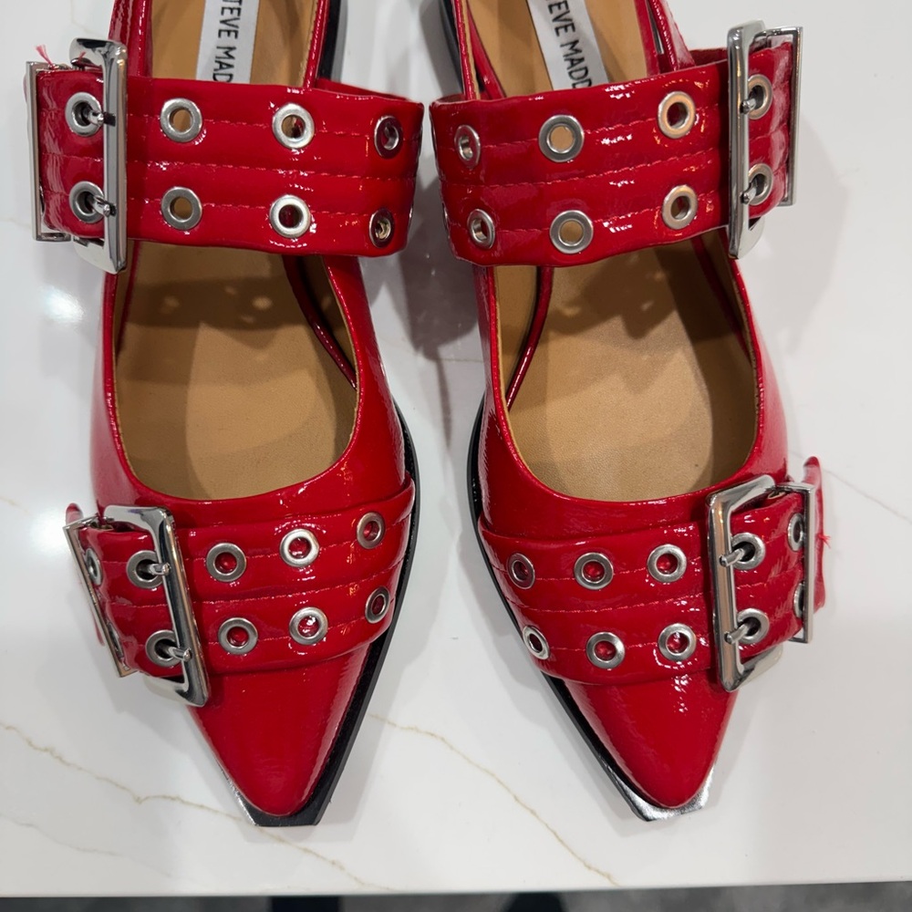 Steve Madden Red Patent Flats with Silver Accents